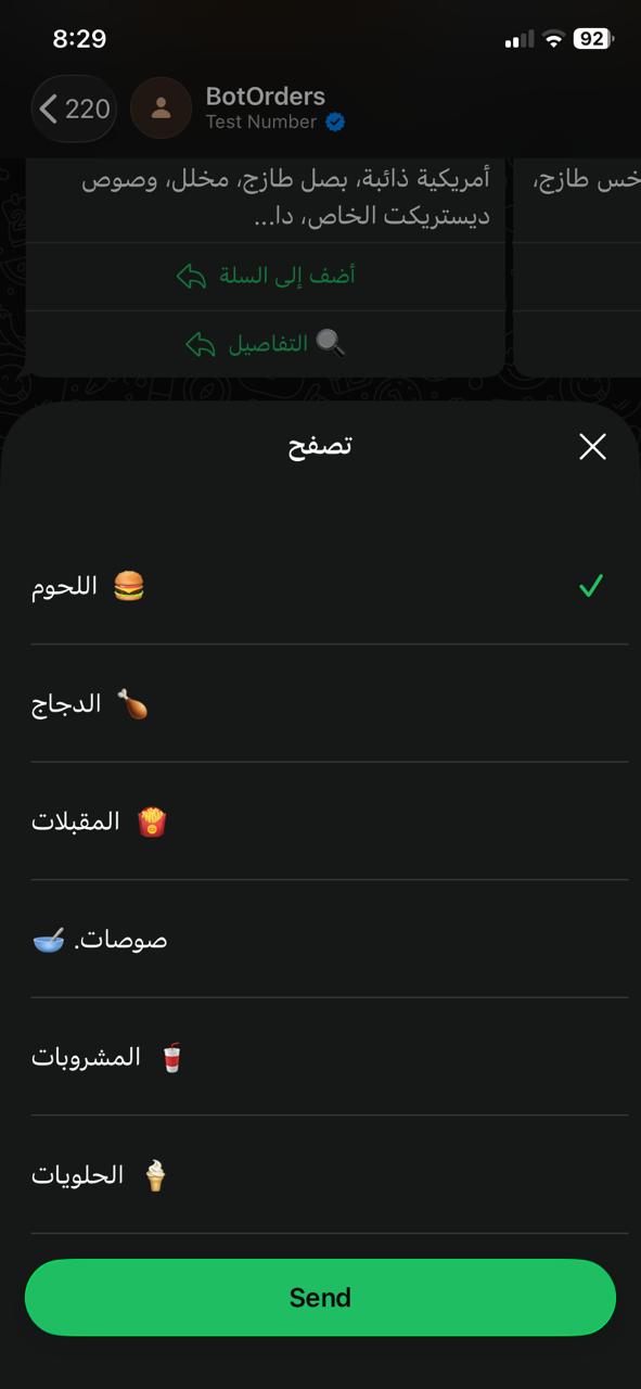 WhatsApp menu demo screen 2